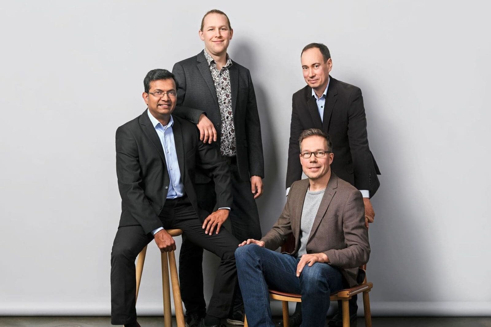 Picture of the SemiQon Team Himadri Majumdar CEO, Mika Prunnila Chief Research Officer, Janne Lehtinen Chief Science Officer, and Markku Kainlauri Lead Fabrication